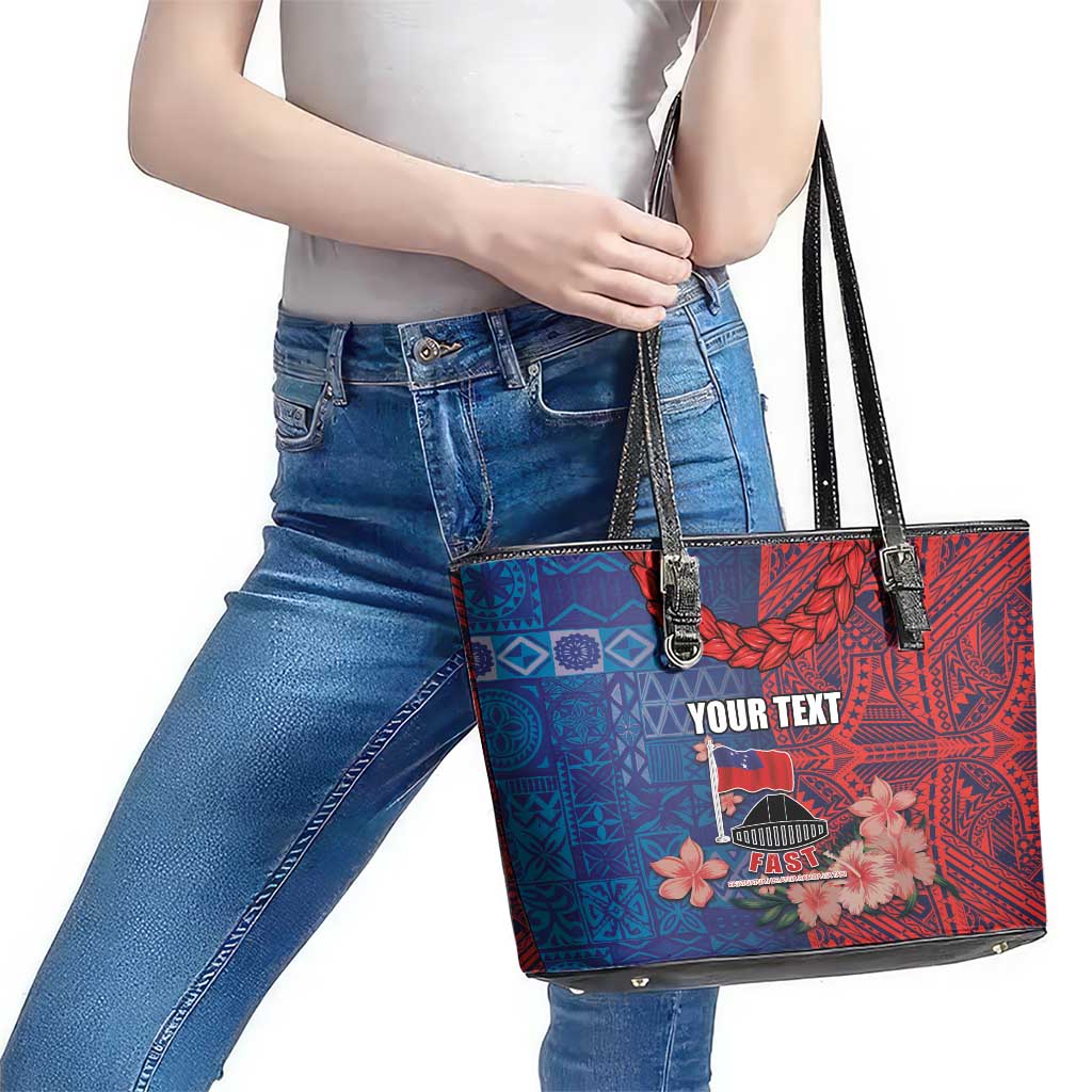 CHOGM FAST Samoa 2024 Leather Tote Bag Samoan Tapa Tribal and Ornament Pattern with Hibiscus LT03 - Polynesian Pride