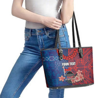 CHOGM FAST Samoa 2024 Leather Tote Bag Samoan Tapa Tribal and Ornament Pattern with Hibiscus LT03 - Polynesian Pride