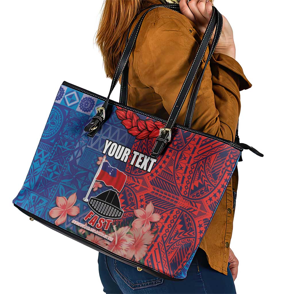CHOGM FAST Samoa 2024 Leather Tote Bag Samoan Tapa Tribal and Ornament Pattern with Hibiscus LT03 - Polynesian Pride