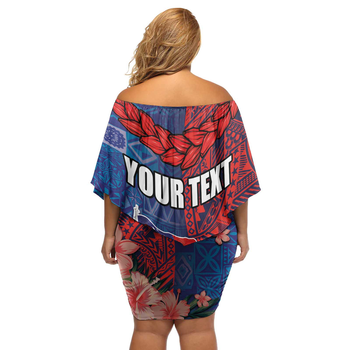 CHOGM FAST Samoa 2024 Off Shoulder Short Dress Samoan Tapa Tribal and Ornament Pattern with Hibiscus