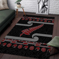 New Zealand Christmas Area Rug Meri Kirihimete Silver Fern Knit Style Red Color LT03 Red - Polynesian Pride