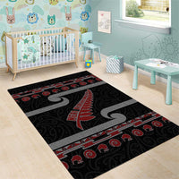 New Zealand Christmas Area Rug Meri Kirihimete Silver Fern Knit Style Red Color LT03 - Polynesian Pride