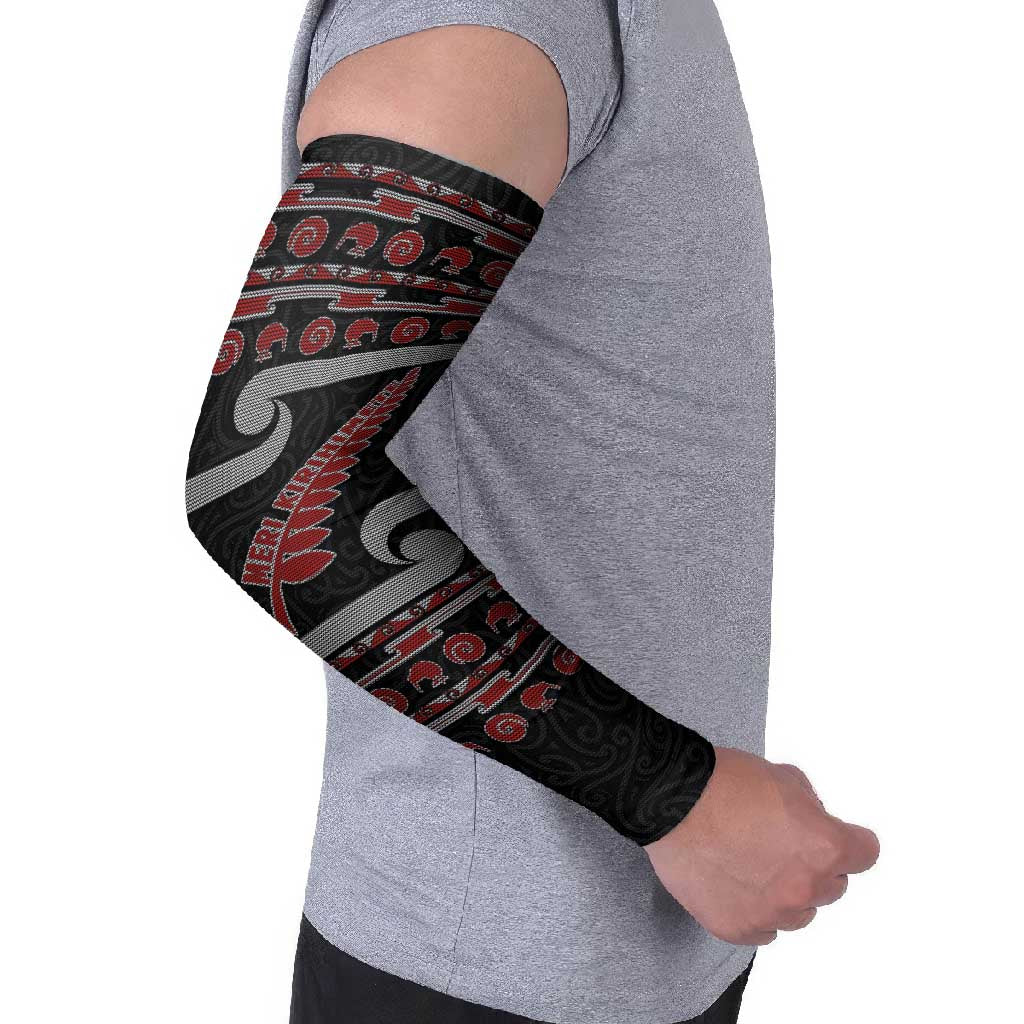 New Zealand Christmas Arm Sleeves Meri Kirihimete Silver Fern Knit Style Red Color LT03 - Polynesian Pride