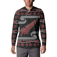 New Zealand Christmas Button Sweatshirt Meri Kirihimete Silver Fern Knit Style Red Color - Polynesian Pride