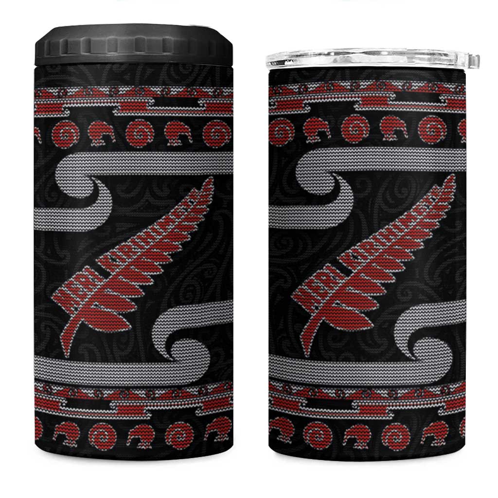 New Zealand Christmas 4 in 1 Can Cooler Tumbler Meri Kirihimete Silver Fern Knit Style Red Color LT03 One Size: 16 oz Red - Polynesian Pride