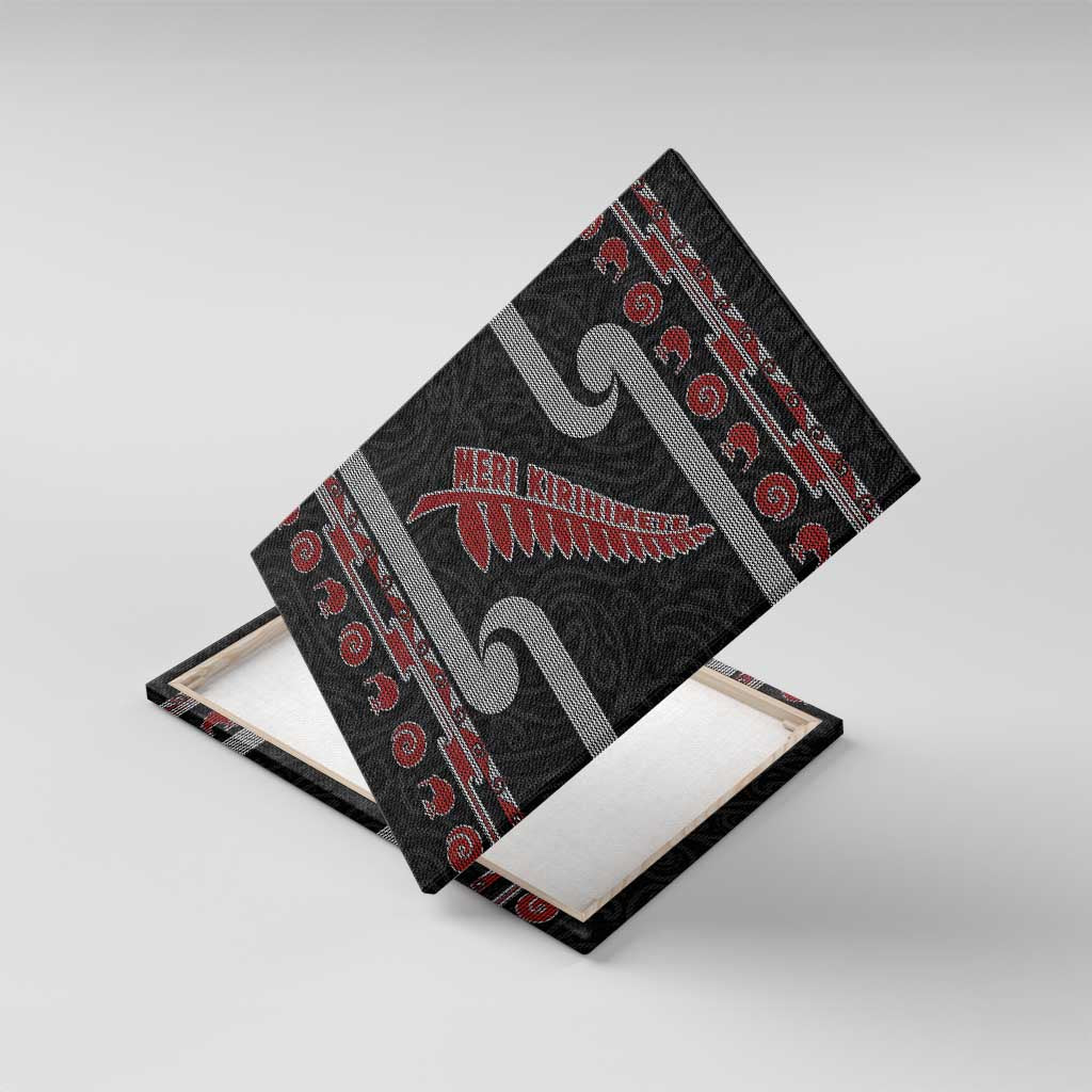 New Zealand Christmas Canvas Wall Art Meri Kirihimete Silver Fern Knit Style Red Color - Polynesian Pride