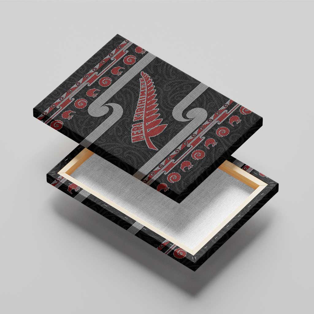 New Zealand Christmas Canvas Wall Art Meri Kirihimete Silver Fern Knit Style Red Color - Polynesian Pride