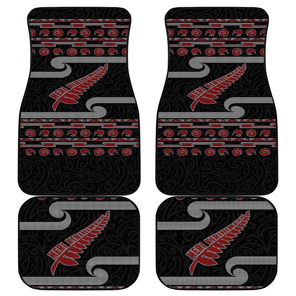 New Zealand Christmas Car Mats Meri Kirihimete Silver Fern Knit Style Red Color LT03 - Polynesian Pride