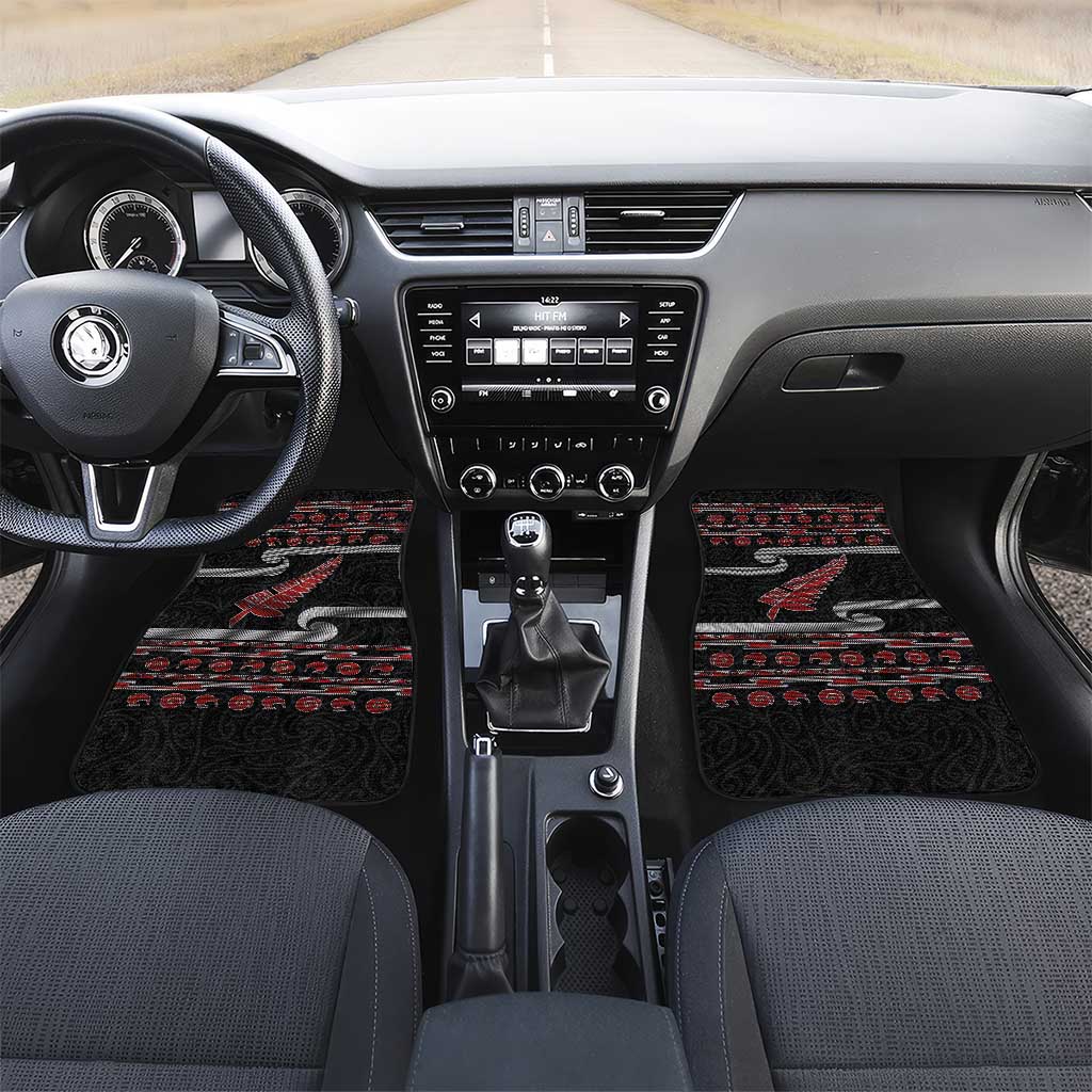 New Zealand Christmas Car Mats Meri Kirihimete Silver Fern Knit Style Red Color LT03 Set 2pcs - Front Red - Polynesian Pride