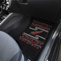 New Zealand Christmas Car Mats Meri Kirihimete Silver Fern Knit Style Red Color LT03 - Polynesian Pride