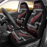 New Zealand Christmas Car Seat Cover Meri Kirihimete Silver Fern Knit Style Red Color LT03 - Polynesian Pride