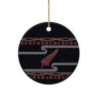 New Zealand Christmas Ceramic Ornament Meri Kirihimete Silver Fern Knit Style Red Color - Polynesian Pride