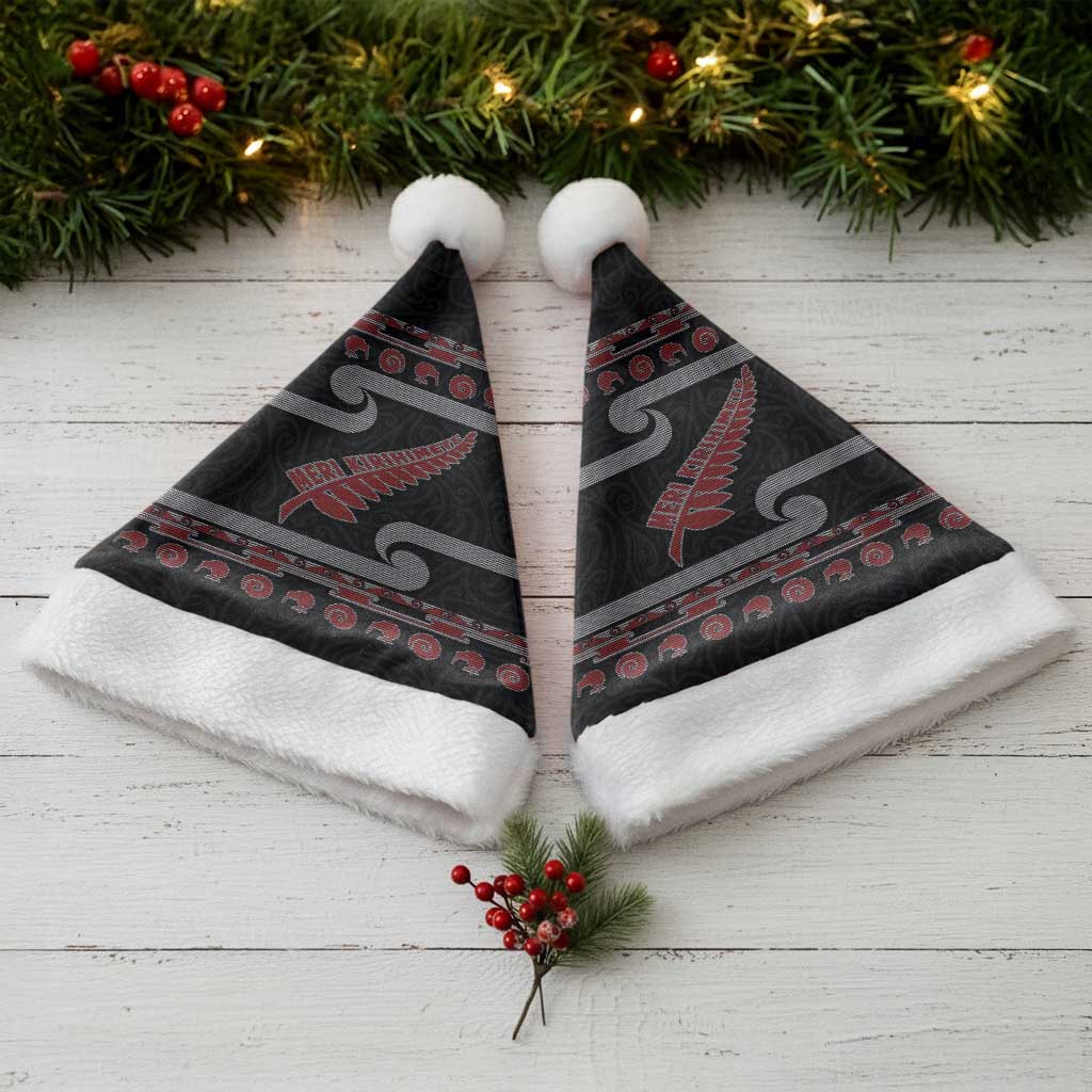 New Zealand Christmas Santa Hat Meri Kirihimete Silver Fern Knit Style Red Color - Polynesian Pride