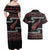 New Zealand Christmas Couples Matching Off Shoulder Maxi Dress and Hawaiian Shirt Meri Kirihimete Silver Fern Knit Style Red Color - Polynesian Pride