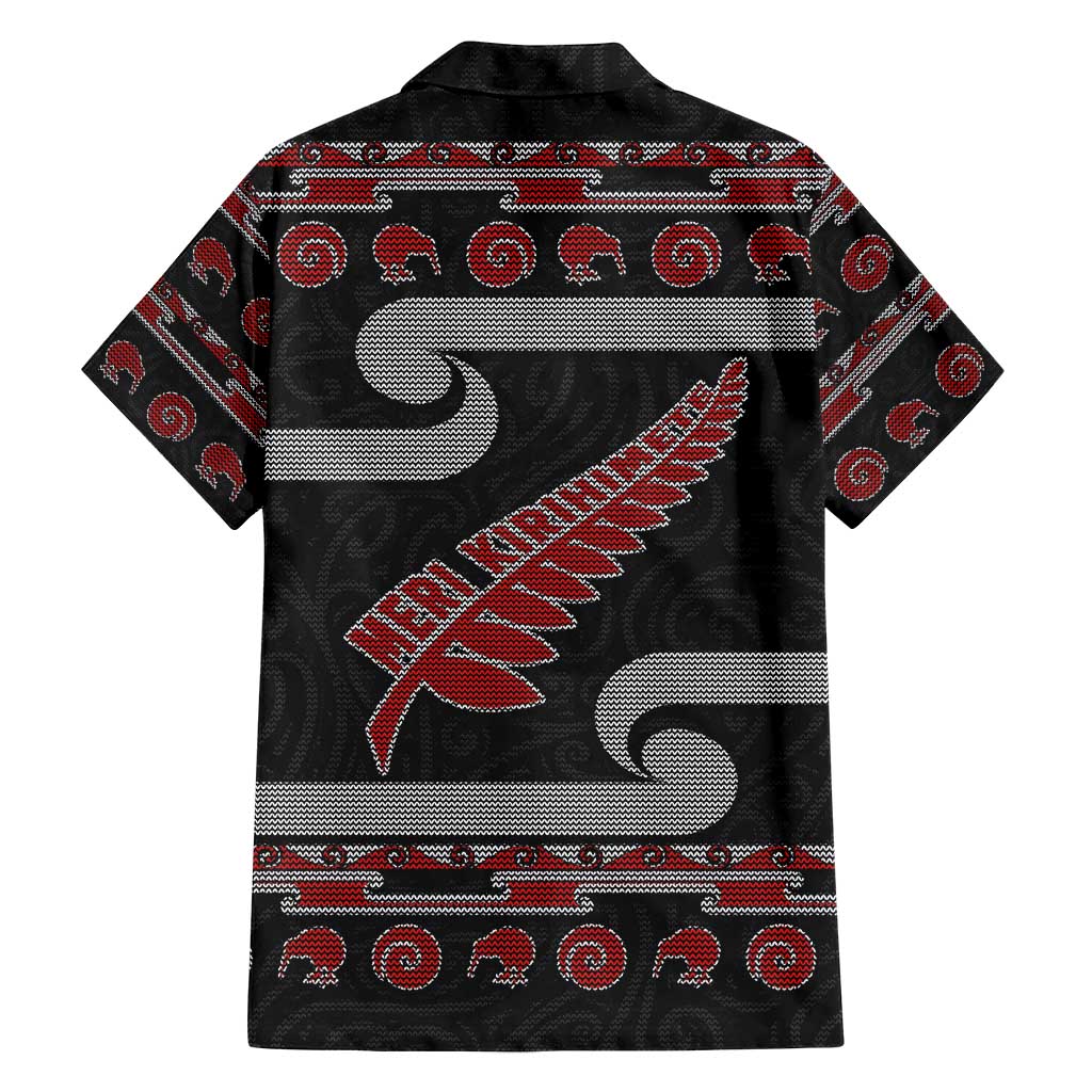 New Zealand Christmas Family Matching Off Shoulder Short Dress and Hawaiian Shirt Meri Kirihimete Silver Fern Knit Style Red Color LT03 - Polynesian Pride