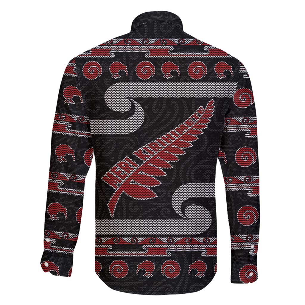 New Zealand Christmas Family Matching Summer Maxi Dress and Hawaiian Shirt Meri Kirihimete Silver Fern Knit Style Red Color LT03 - Polynesian Pride