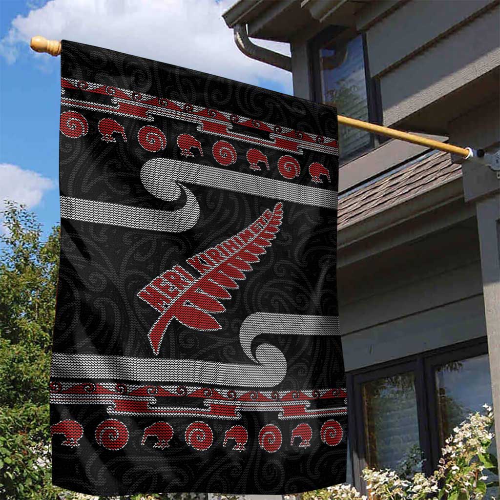 New Zealand Christmas Garden Flag Meri Kirihimete Silver Fern Knit Style Red Color LT03 - Polynesian Pride