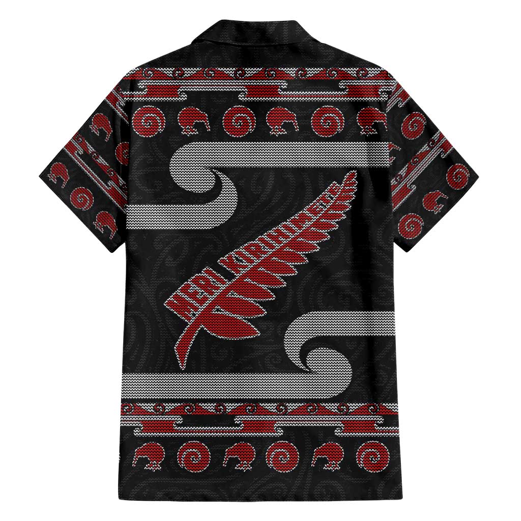 New Zealand Christmas Hawaiian Shirt Meri Kirihimete Silver Fern Knit Style Red Color LT03 - Polynesian Pride