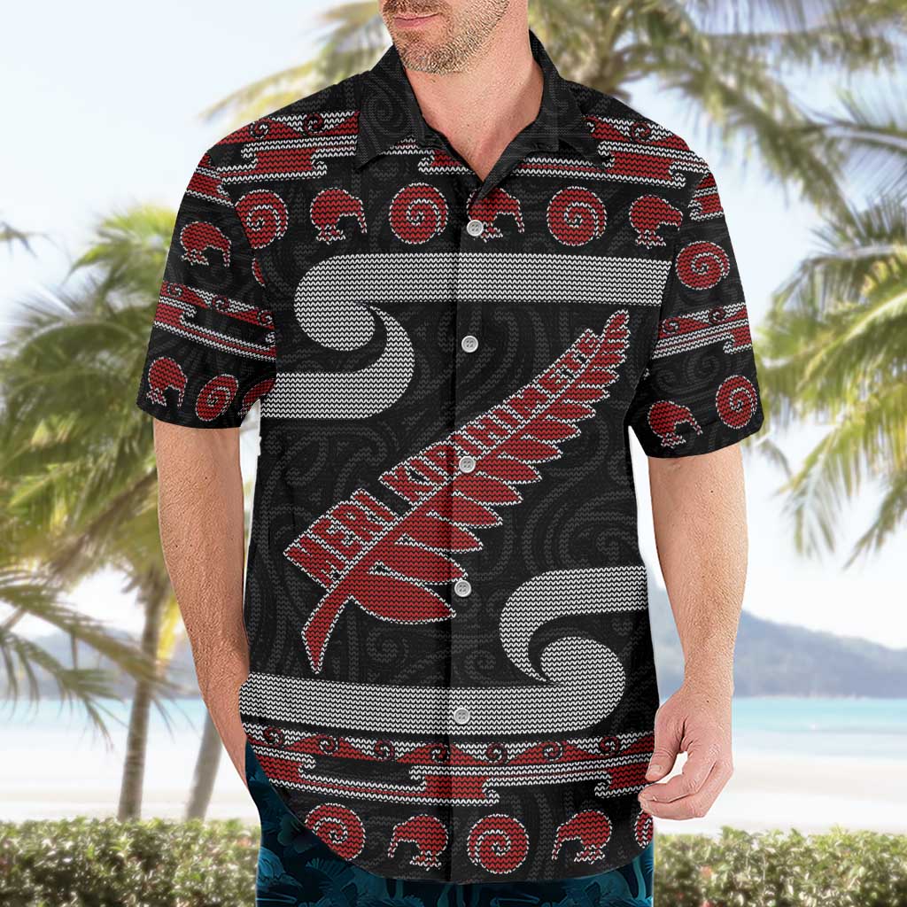New Zealand Christmas Hawaiian Shirt Meri Kirihimete Silver Fern Knit Style Red Color LT03 - Polynesian Pride