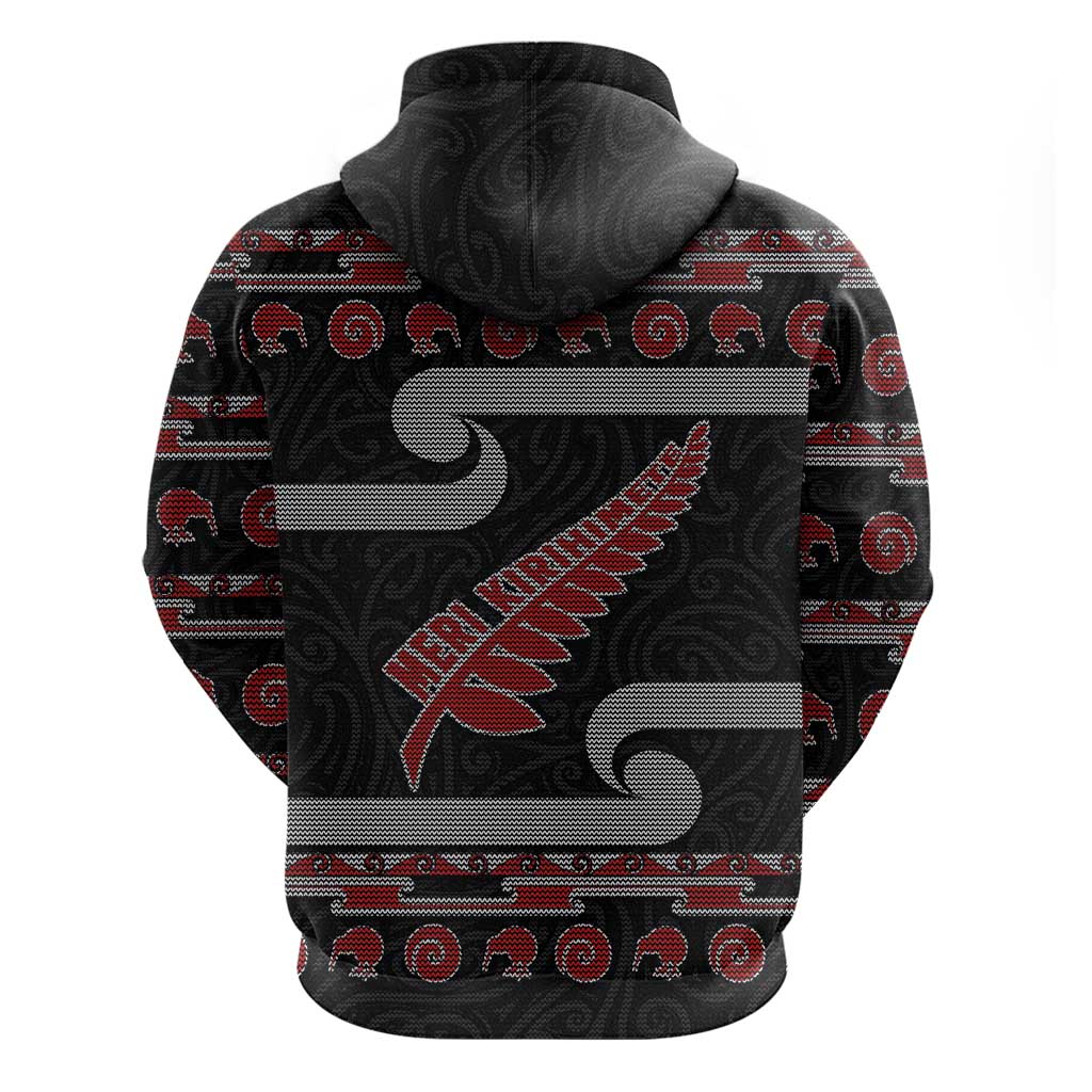 New Zealand Christmas Hoodie Meri Kirihimete Silver Fern Knit Style Red Color LT03 - Polynesian Pride