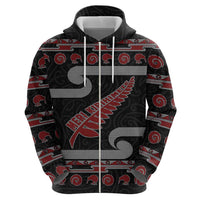 New Zealand Christmas Hoodie Meri Kirihimete Silver Fern Knit Style Red Color LT03 - Polynesian Pride