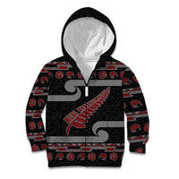 New Zealand Christmas Kid Hoodie Meri Kirihimete Silver Fern Knit Style Red Color LT03 Zip Hoodie Red - Polynesian Pride