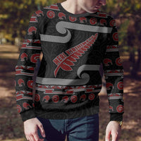 New Zealand Christmas Ugly Christmas Sweater Meri Kirihimete Silver Fern Knit Style Red Color LT03 - Polynesian Pride