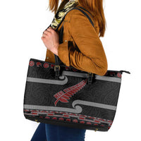 New Zealand Christmas Leather Tote Bag Meri Kirihimete Silver Fern Knit Style Red Color LT03 Red - Polynesian Pride