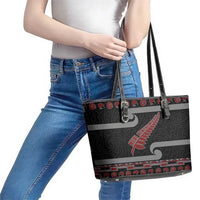 New Zealand Christmas Leather Tote Bag Meri Kirihimete Silver Fern Knit Style Red Color LT03 - Polynesian Pride