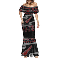 New Zealand Christmas Mermaid Dress Meri Kirihimete Silver Fern Knit Style Red Color LT03 - Polynesian Pride