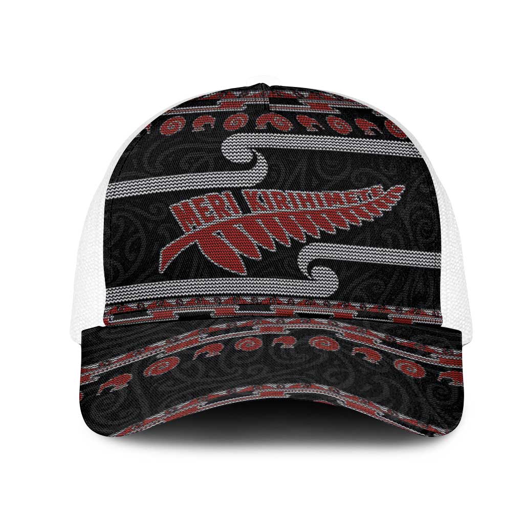 New Zealand Christmas Mesh Trucker Cap Meri Kirihimete Silver Fern Knit Style Red Color - Polynesian Pride