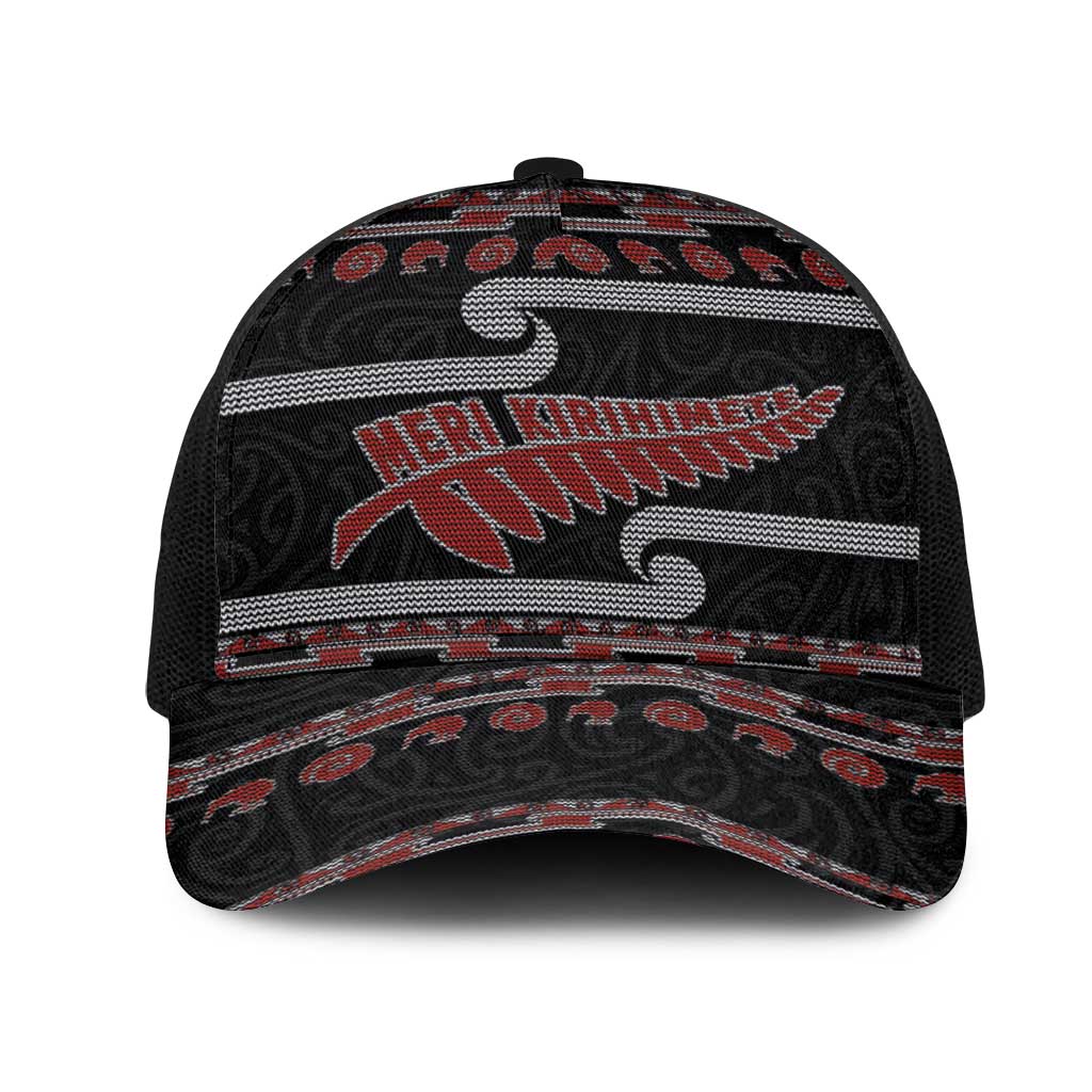 New Zealand Christmas Mesh Trucker Cap Meri Kirihimete Silver Fern Knit Style Red Color - Polynesian Pride