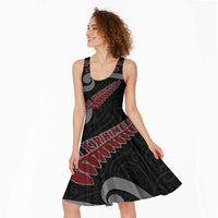New Zealand Christmas Midi Dress Meri Kirihimete Silver Fern Knit Style Red Color LT03 - Polynesian Pride