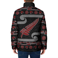 New Zealand Christmas Padded Jacket Meri Kirihimete Silver Fern Knit Style Red Color - Polynesian Pride
