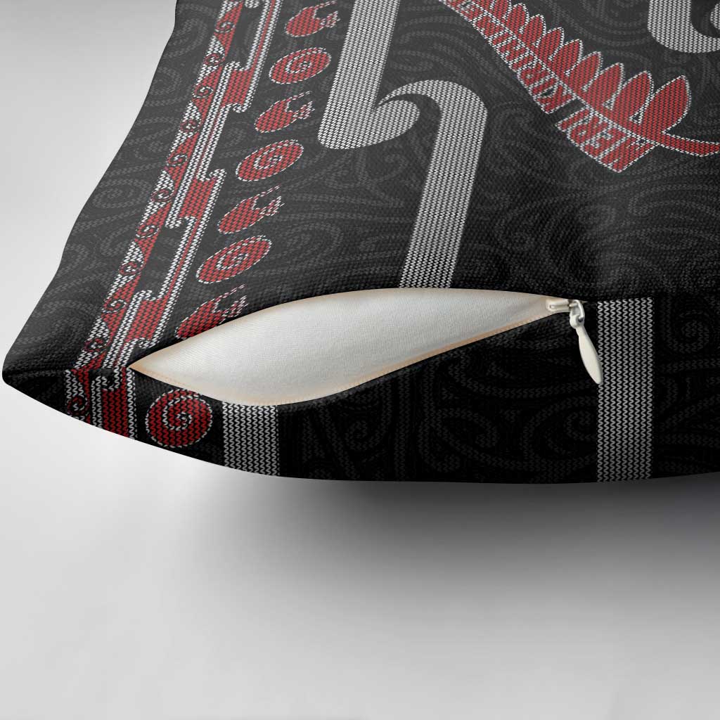 New Zealand Christmas Pillow Cover Meri Kirihimete Silver Fern Knit Style Red Color LT03 - Polynesian Pride