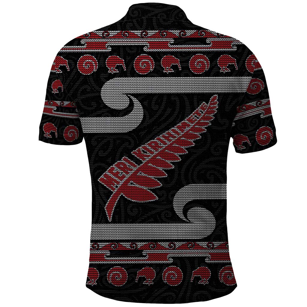 New Zealand Christmas Polo Shirt Meri Kirihimete Silver Fern Knit Style Red Color - Polynesian Pride