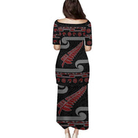 New Zealand Christmas Puletasi Meri Kirihimete Silver Fern Knit Style Red Color LT03 - Polynesian Pride