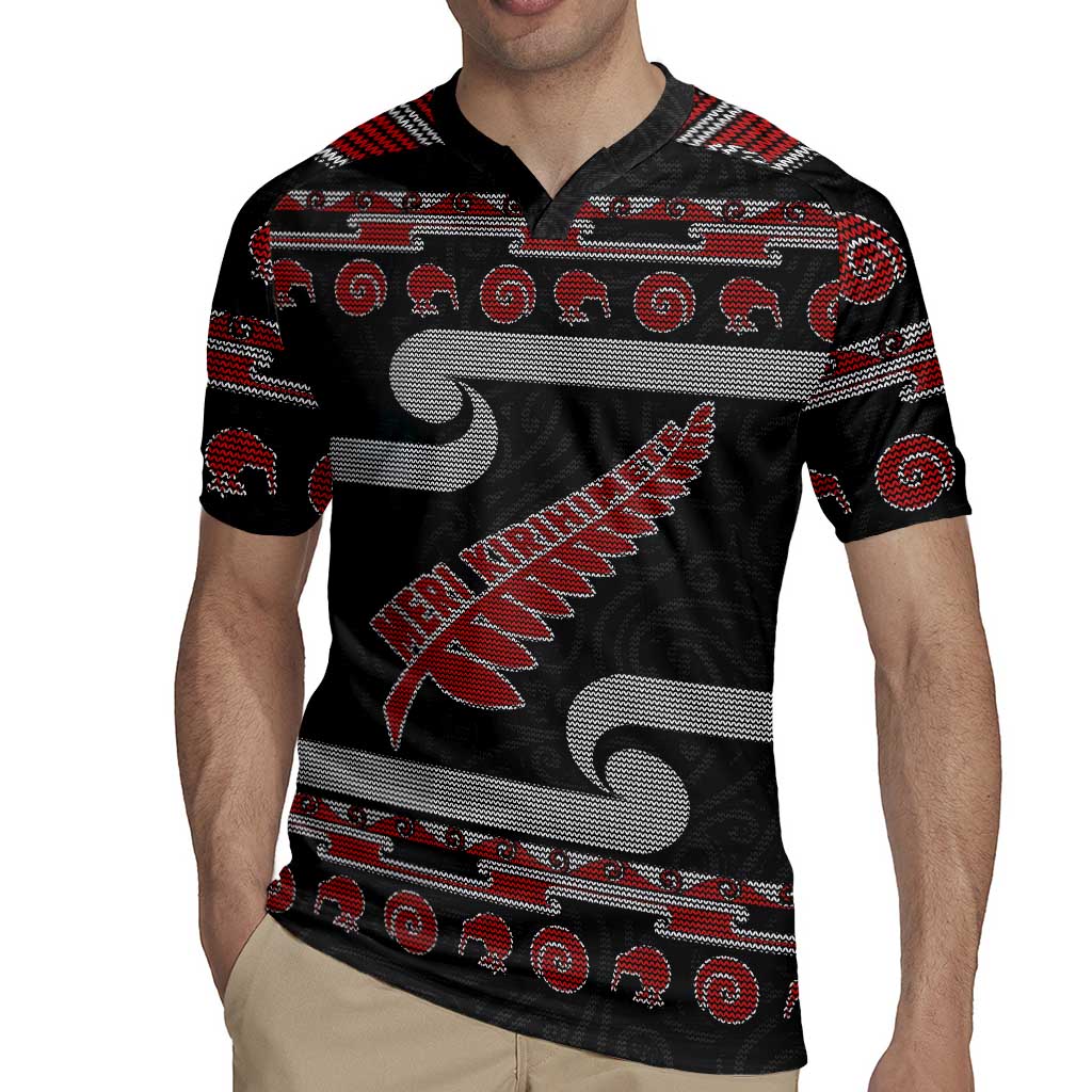 New Zealand Christmas Rugby Jersey Meri Kirihimete Silver Fern Knit Style Red Color LT03 - Polynesian Pride