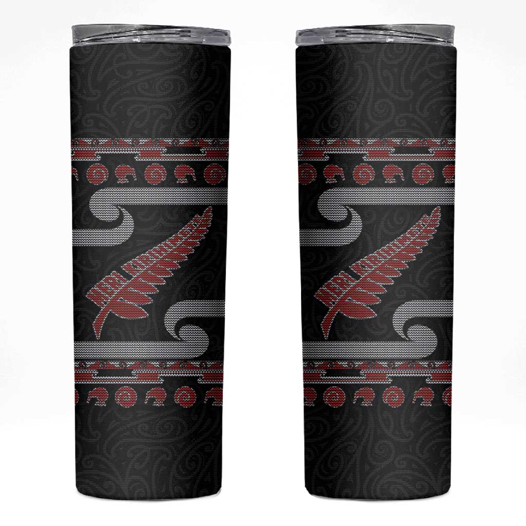 New Zealand Christmas Skinny Tumbler Meri Kirihimete Silver Fern Knit Style Red Color LT03 Red - Polynesian Pride