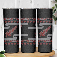 New Zealand Christmas Skinny Tumbler Meri Kirihimete Silver Fern Knit Style Red Color LT03 - Polynesian Pride