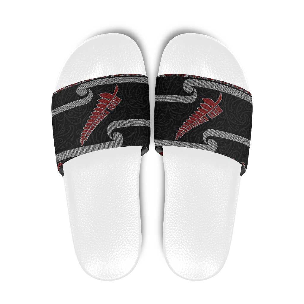 New Zealand Christmas Slide Sandals Meri Kirihimete Silver Fern Knit Style Red Color LT03 Red - Polynesian Pride