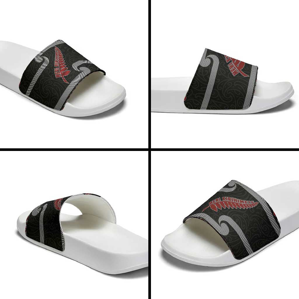 New Zealand Christmas Slide Sandals Meri Kirihimete Silver Fern Knit Style Red Color LT03 - Polynesian Pride