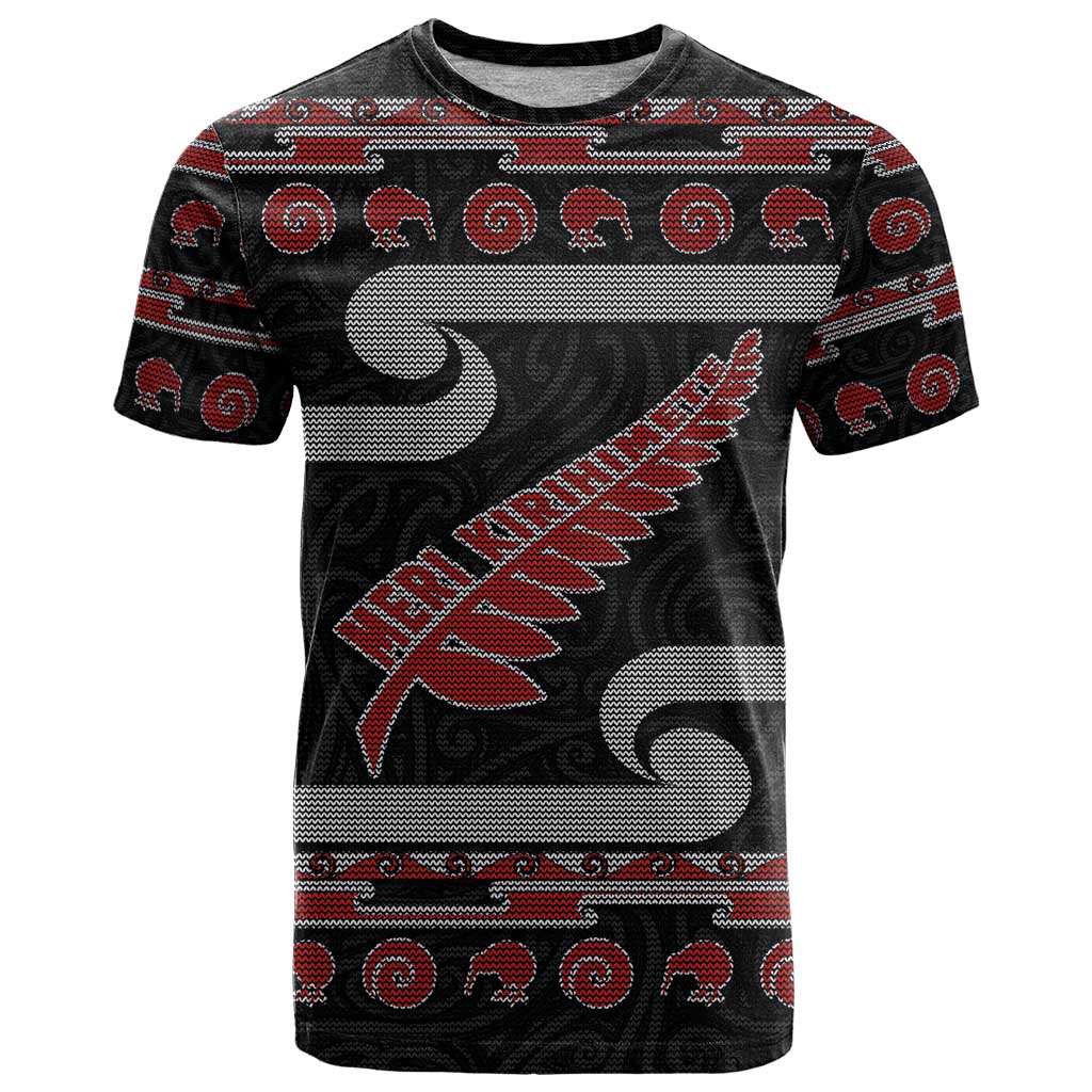 New Zealand Christmas T Shirt Meri Kirihimete Silver Fern Knit Style Red Color LT03 Red - Polynesian Pride