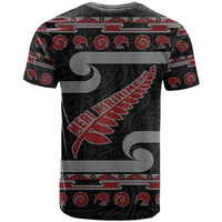 New Zealand Christmas T Shirt Meri Kirihimete Silver Fern Knit Style Red Color LT03 - Polynesian Pride