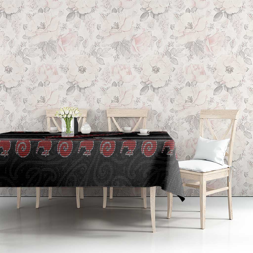 New Zealand Christmas Tablecloth Meri Kirihimete Silver Fern Knit Style Red Color - Polynesian Pride