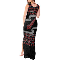 New Zealand Christmas Tank Maxi Dress Meri Kirihimete Silver Fern Knit Style Red Color LT03 - Polynesian Pride