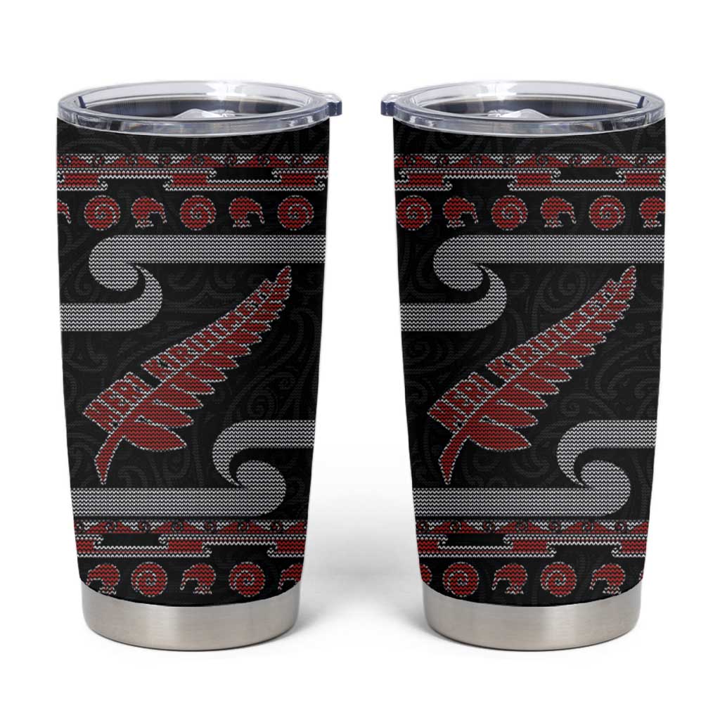 New Zealand Christmas Tumbler Cup Meri Kirihimete Silver Fern Knit Style Red Color LT03 Red - Polynesian Pride