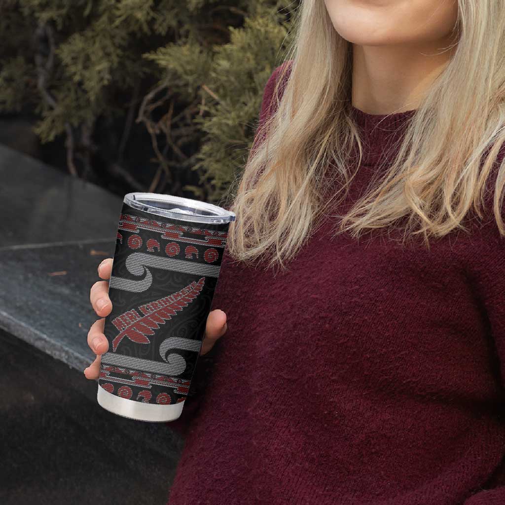 New Zealand Christmas Tumbler Cup Meri Kirihimete Silver Fern Knit Style Red Color LT03 - Polynesian Pride