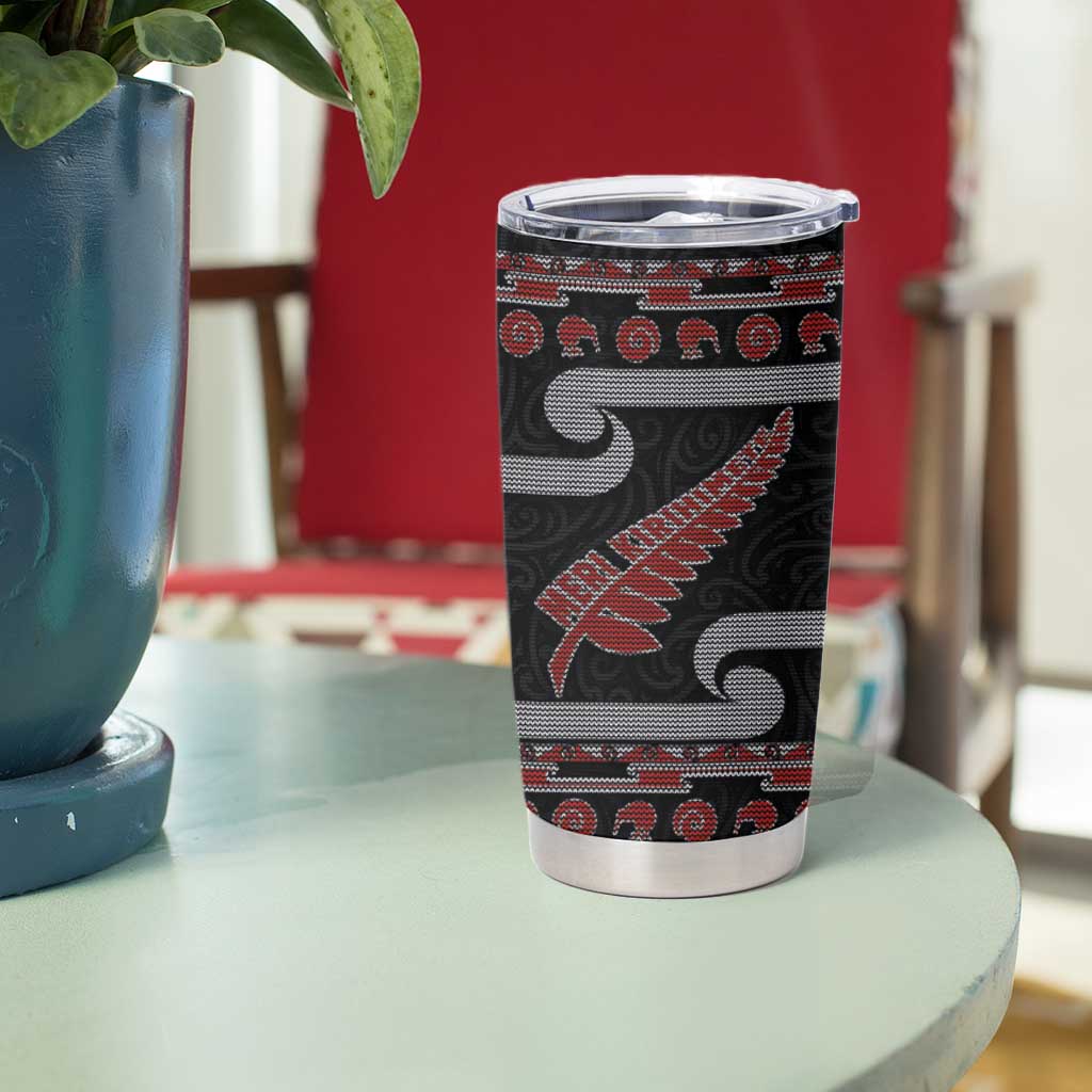 New Zealand Christmas Tumbler Cup Meri Kirihimete Silver Fern Knit Style Red Color LT03 - Polynesian Pride