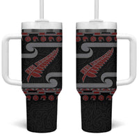 New Zealand Christmas Tumbler With Handle Meri Kirihimete Silver Fern Knit Style Red Color LT03 One Size: 40 oz Red - Polynesian Pride